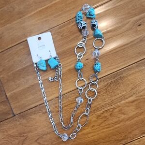 NWT Silver and Faux Turquoise Necklace with Earrings